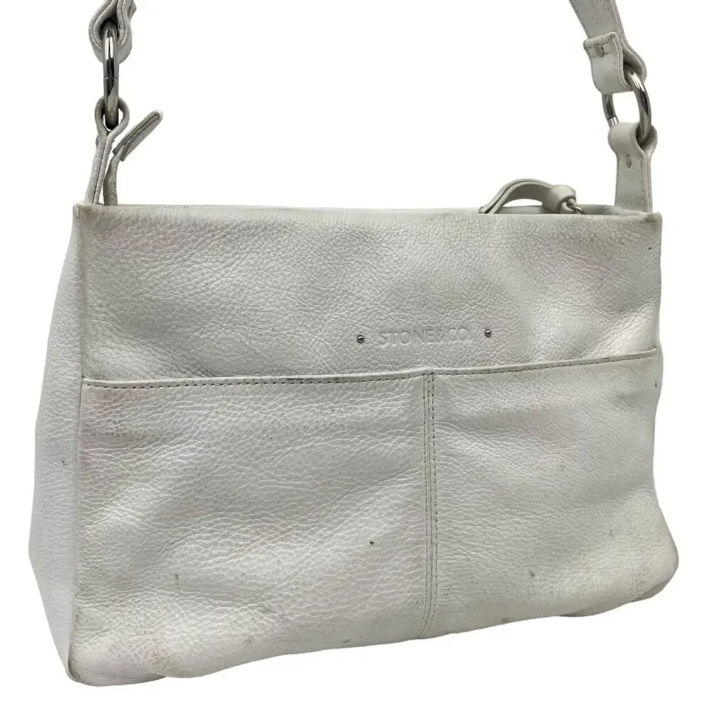STONE & CO MOUNTAIN White Genuine Leather Shoulder Bag Purse Handbag Tote